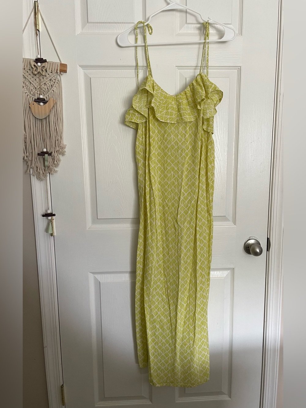 NWT H&M Women’s XS Yellow Printed Summer Ruffle Maxi Dress